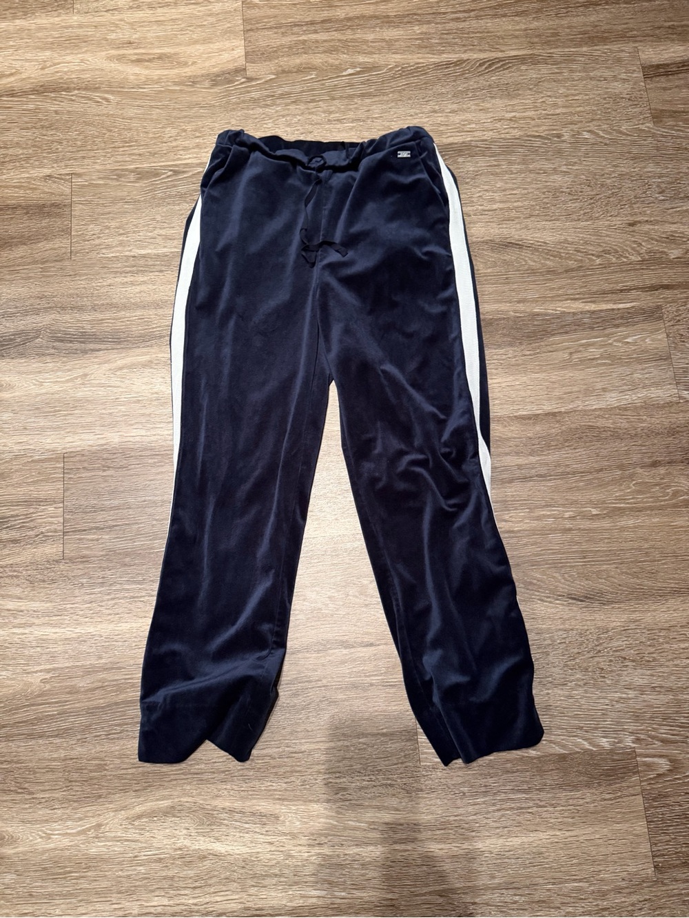 Women's Navy Velour Track Pants with White Side Stripe